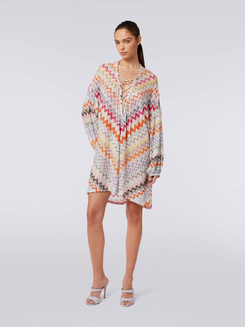 Missoni Caftano copricostume corto con motivo zig zag e lurex