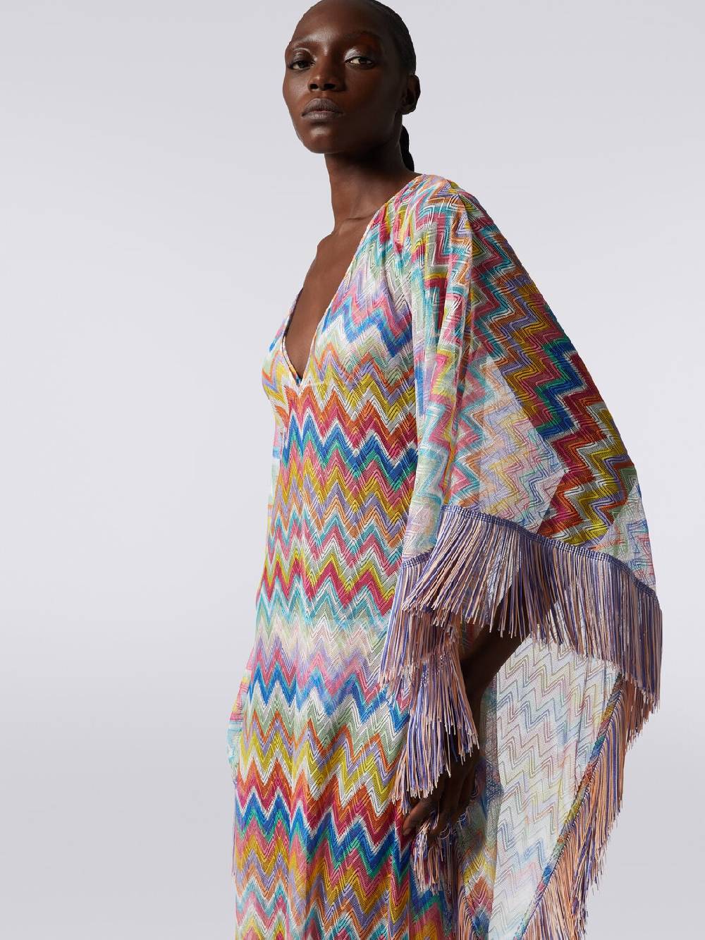 Missoni Caftano copricostume lungo stampa zig zag con frange Trasporto libero internazionale