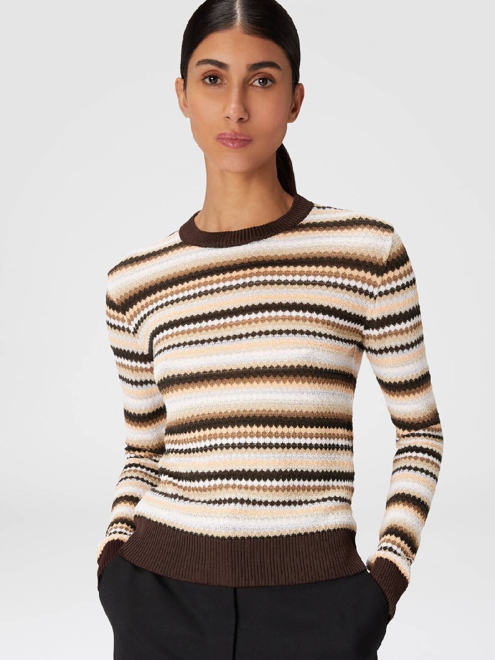 Missoni Pullover girocollo in lana e viscosa a righe Sconti questo mese
