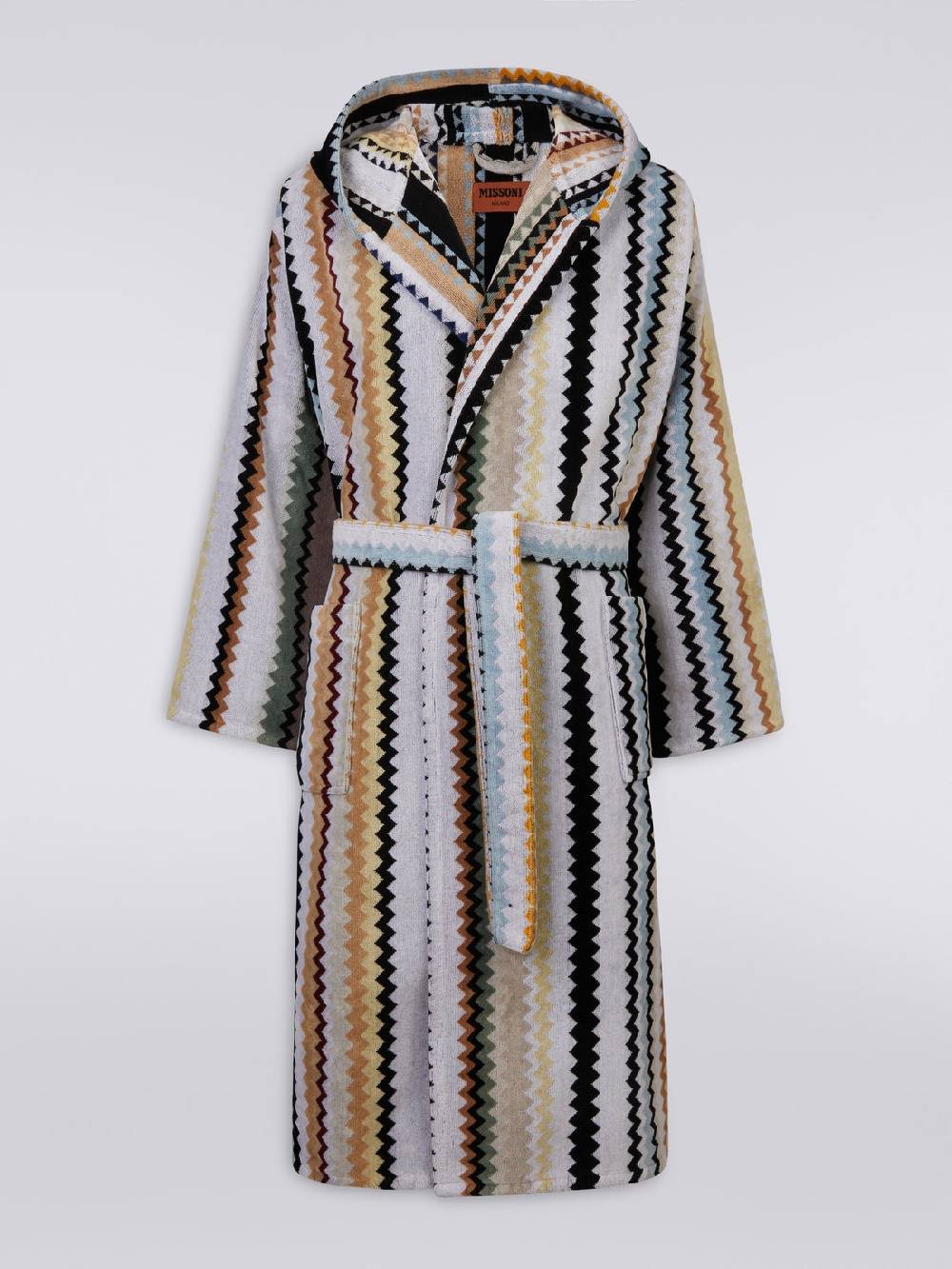 Missoni Accappatoio lungo con cappuccio Curt in spugna di cotone chevron Italy