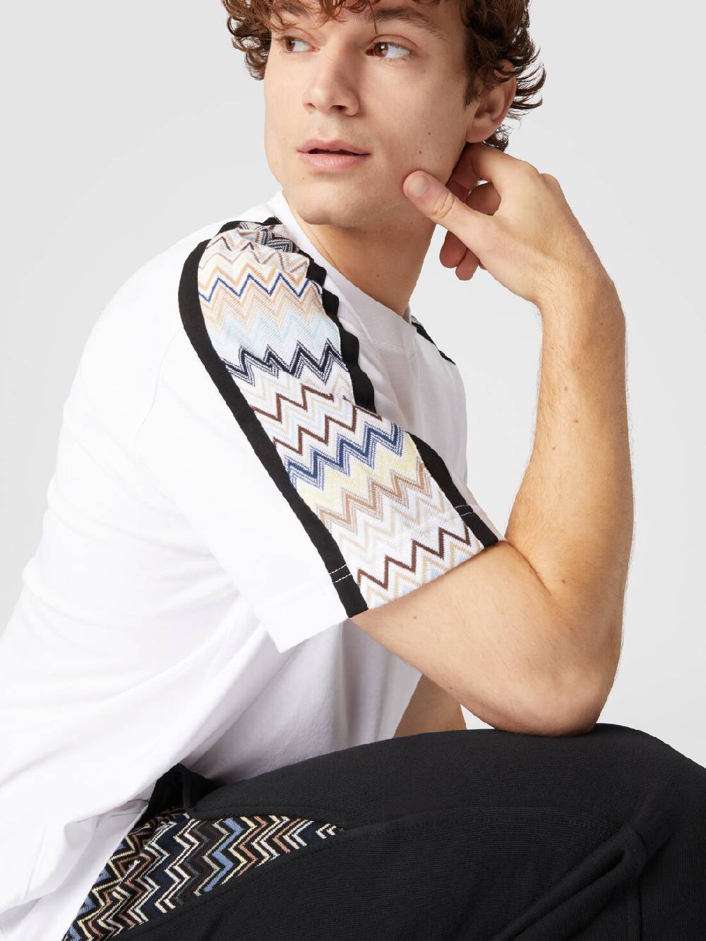 Missoni T-shirt in jersey di cotone con inserti zig zag In Linea