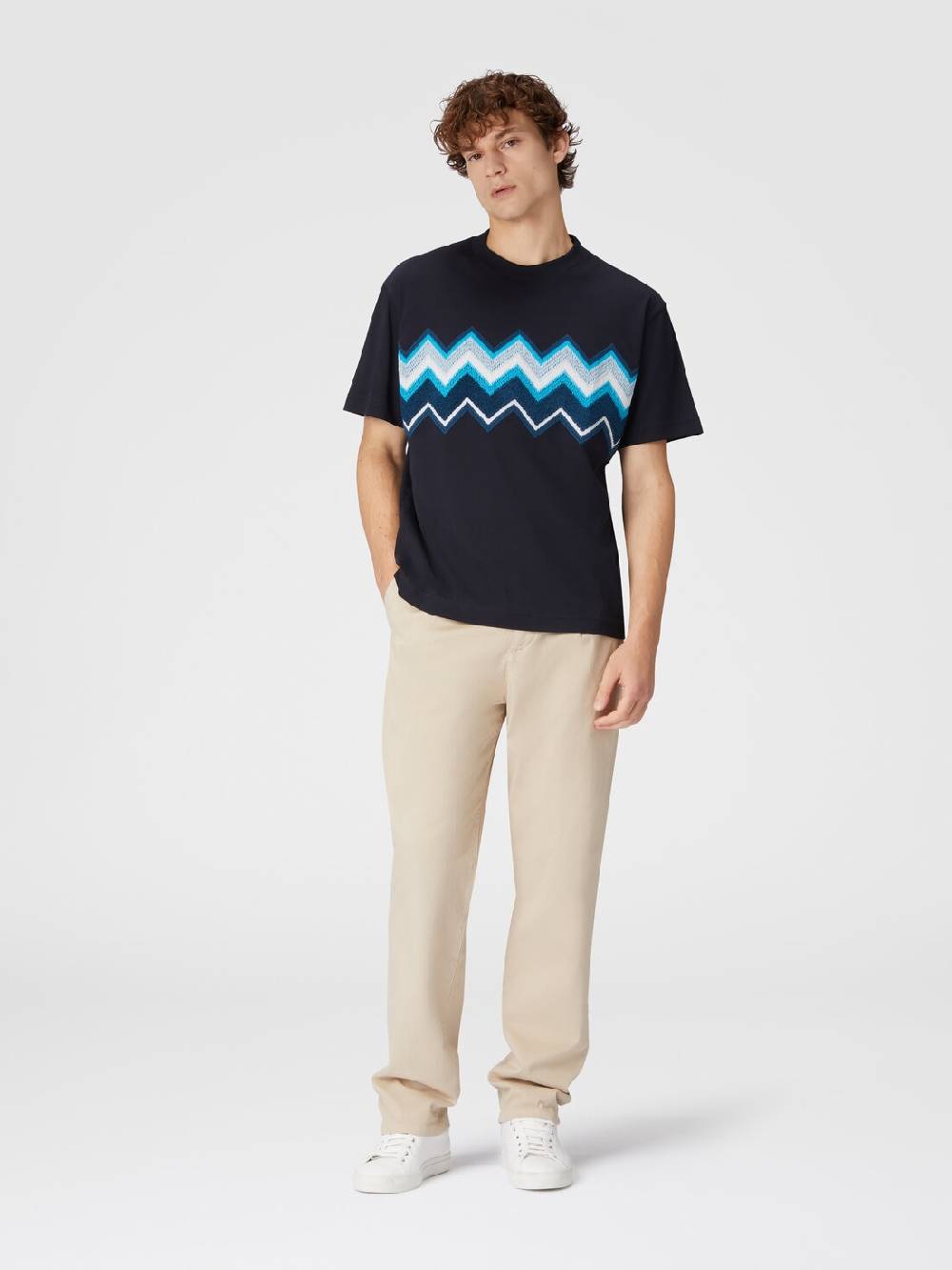 Missoni T-shirt in jersey di cotone con ricamo zig zag Nuovo