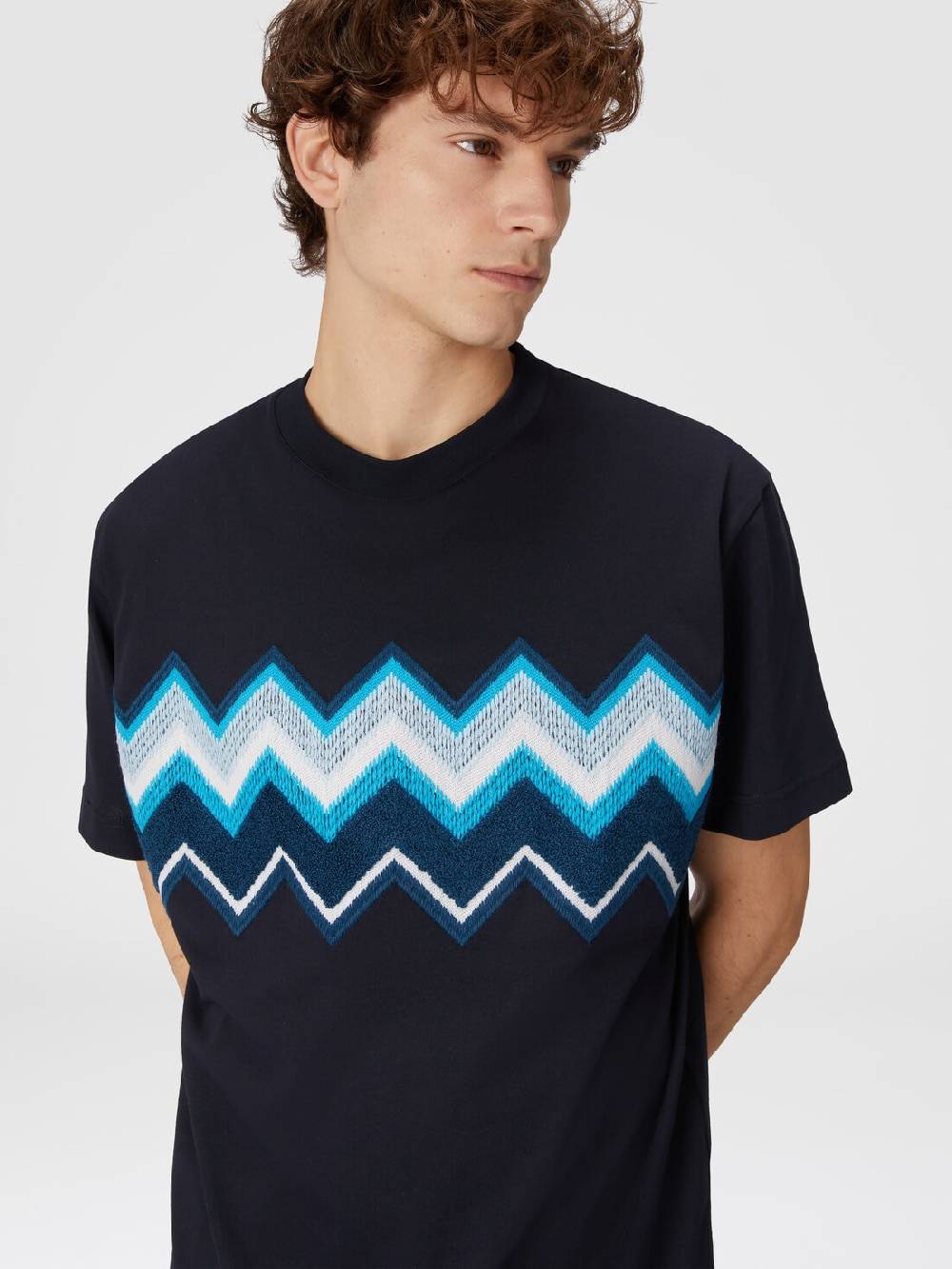Missoni T-shirt in jersey di cotone con ricamo zig zag Nuovo