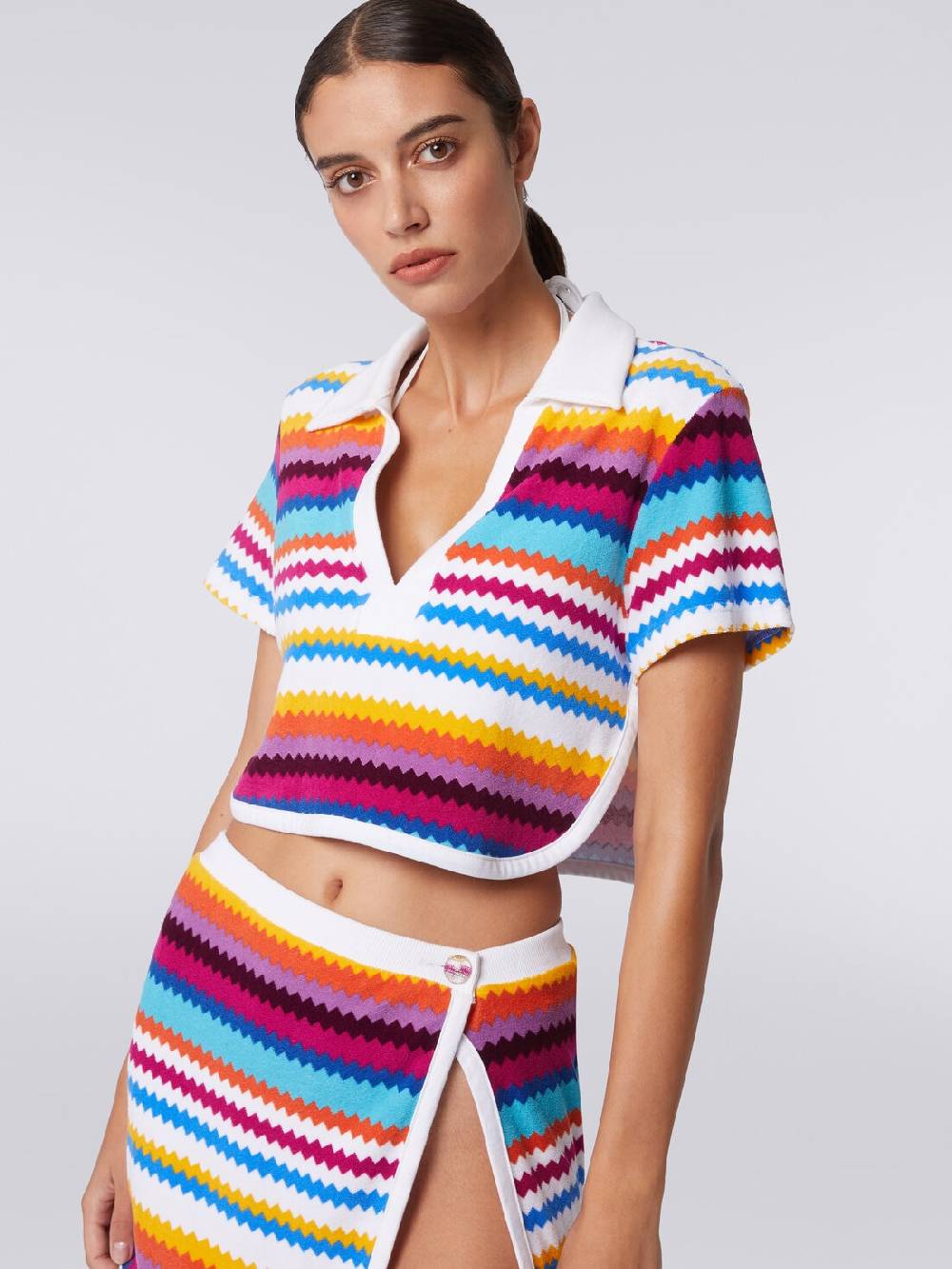 Missoni Crop top modello polo in spugna zig zag Spedizione Gratuita
