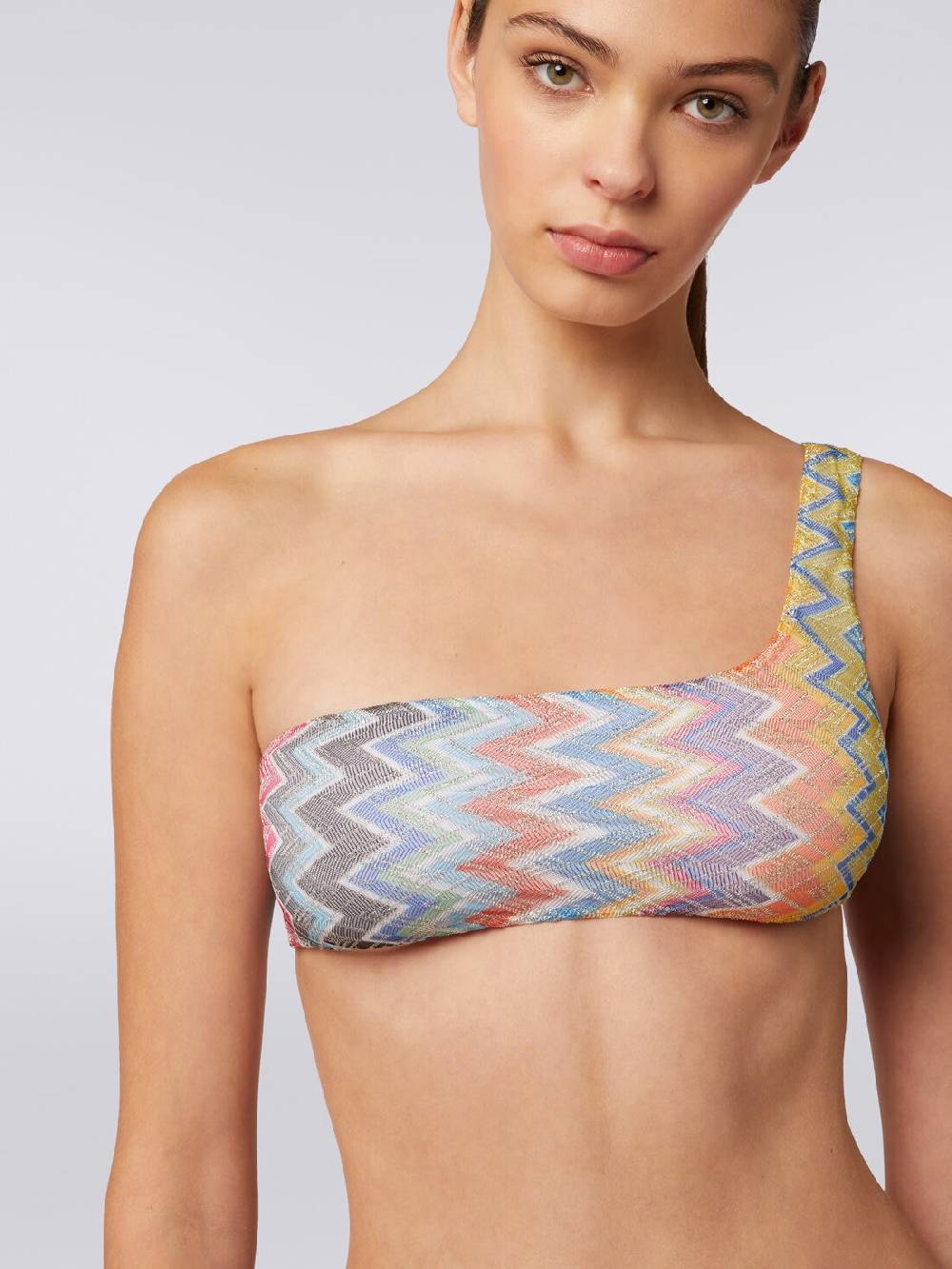 Missoni Bikini monospalla in viscosa zig zag con lurex Saldi