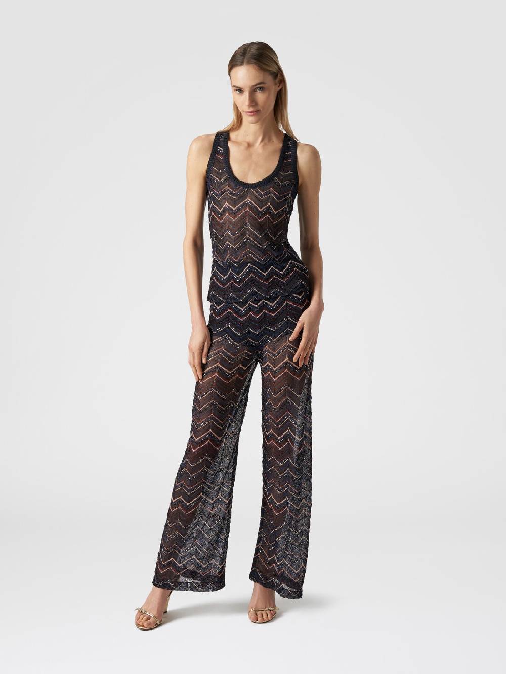 Missoni Pantaloni in maglia zig zag con lurex e paillettes Negozio
