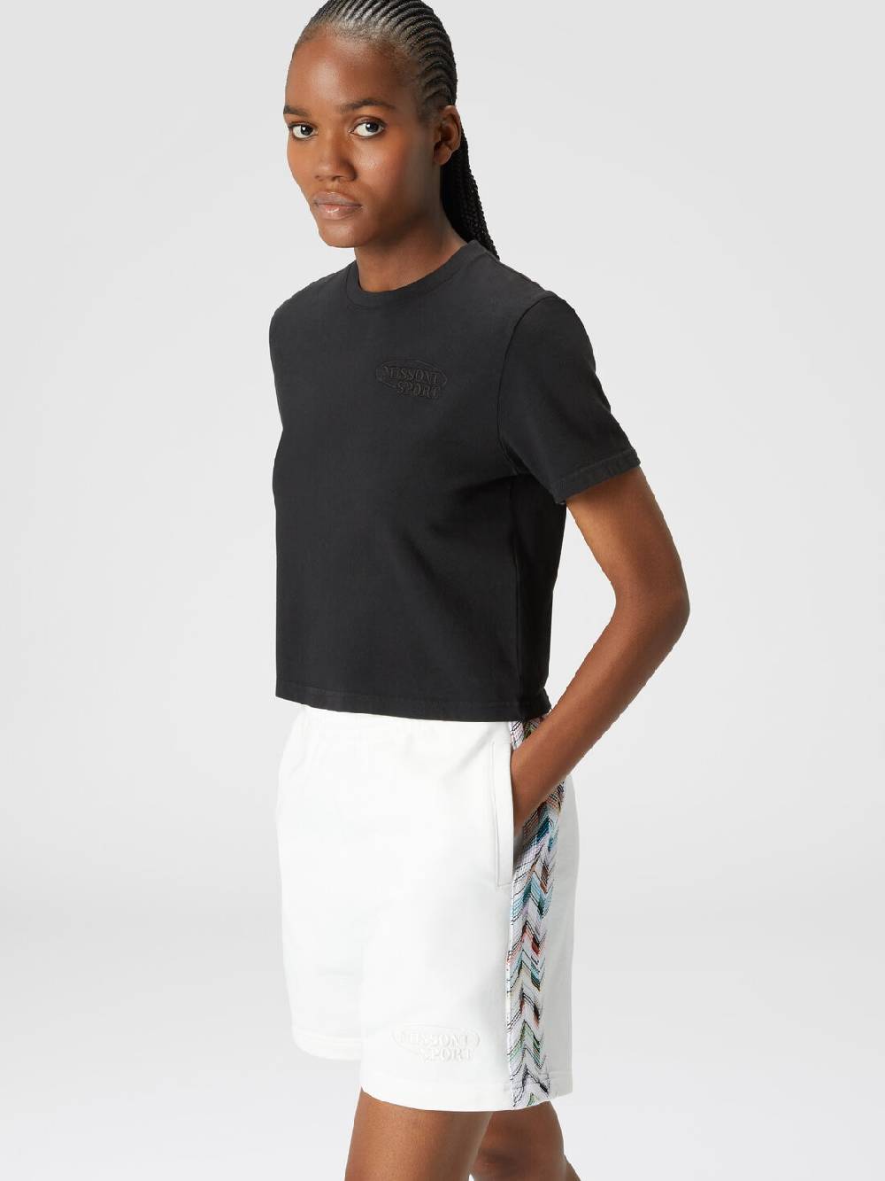 Missoni Shorts in felpa di cotone con logo e bande laterali in maglia In Saldo