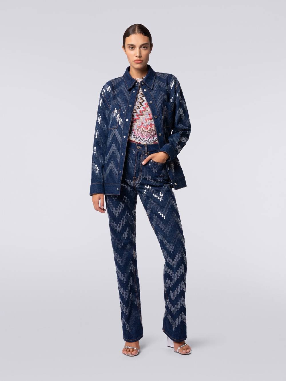 Missoni Cinque tasche in denim con paillettes zig zag Sconto di tempo limitato