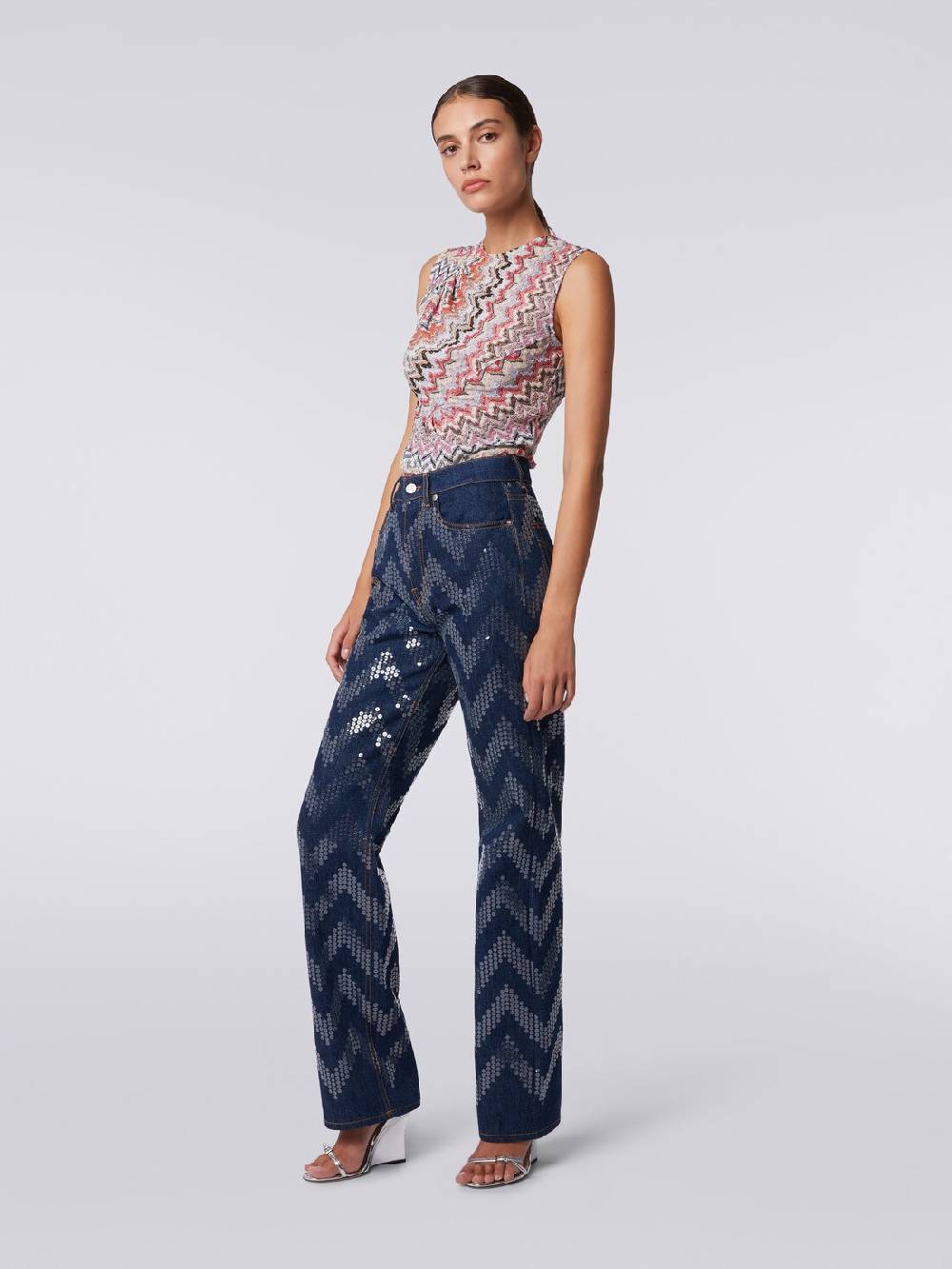 Missoni Cinque tasche in denim con paillettes zig zag Sconto di tempo limitato