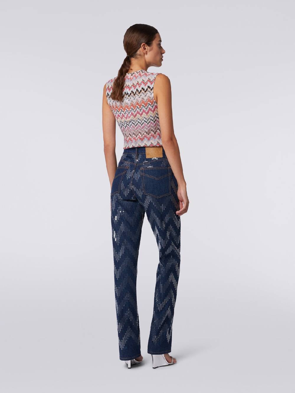 Missoni Cinque tasche in denim con paillettes zig zag Sconto di tempo limitato
