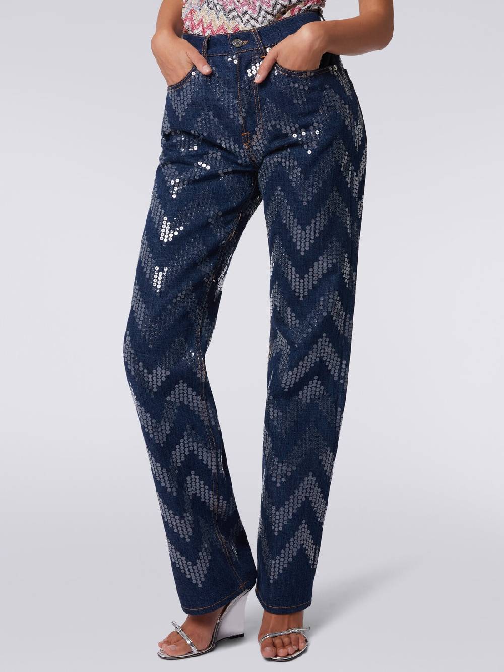 Missoni Cinque tasche in denim con paillettes zig zag Sconto di tempo limitato