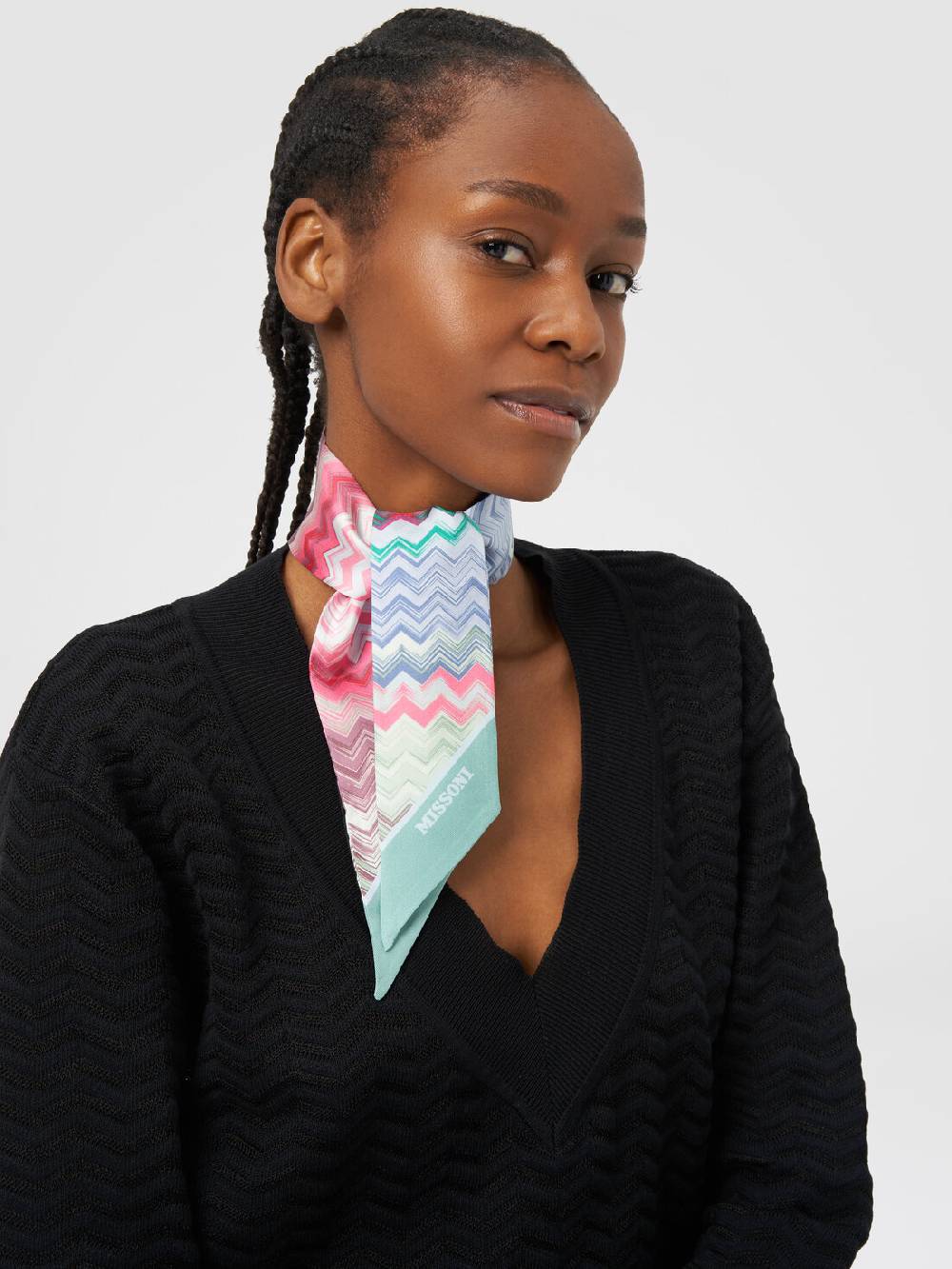 Missoni Foulard in seta con zig zag e scritta logo Ultimo giorno