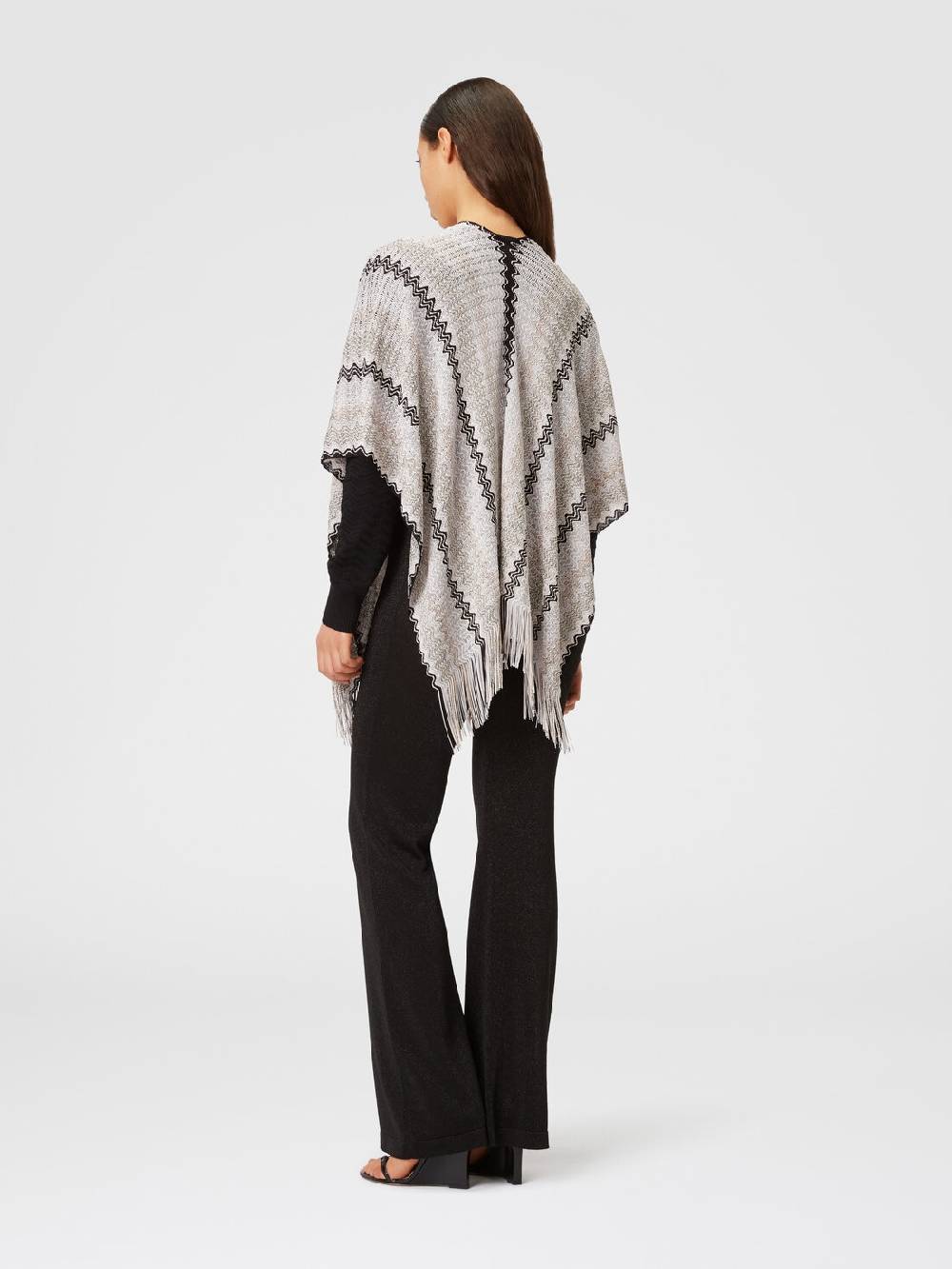 Missoni Poncho in maglia di misto viscosa con motivo a onde e frange Offerta speciale della fabbrica
