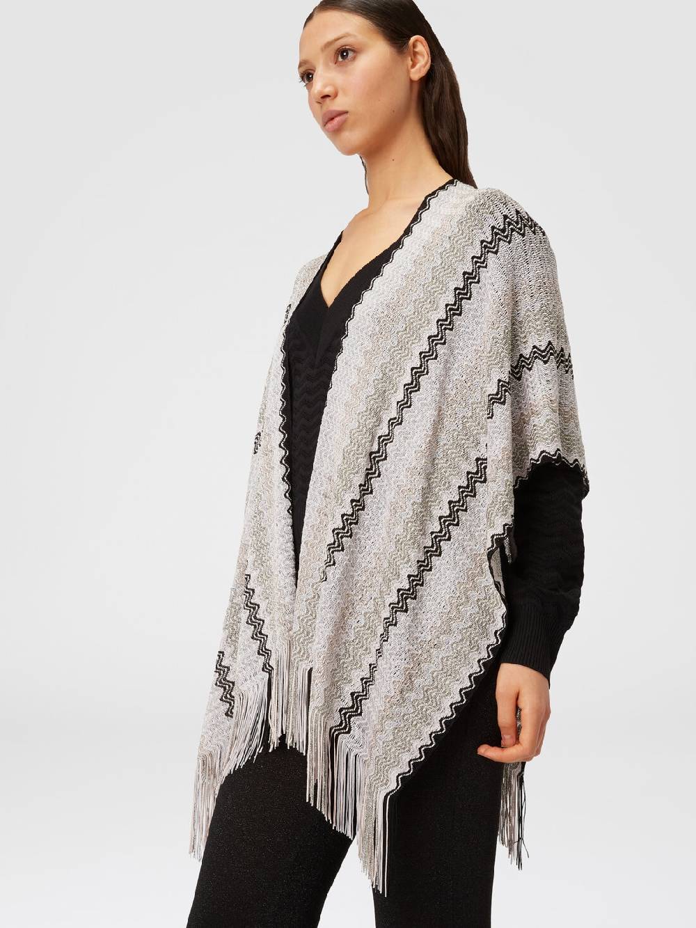 Missoni Poncho in maglia di misto viscosa con motivo a onde e frange Offerta speciale della fabbrica