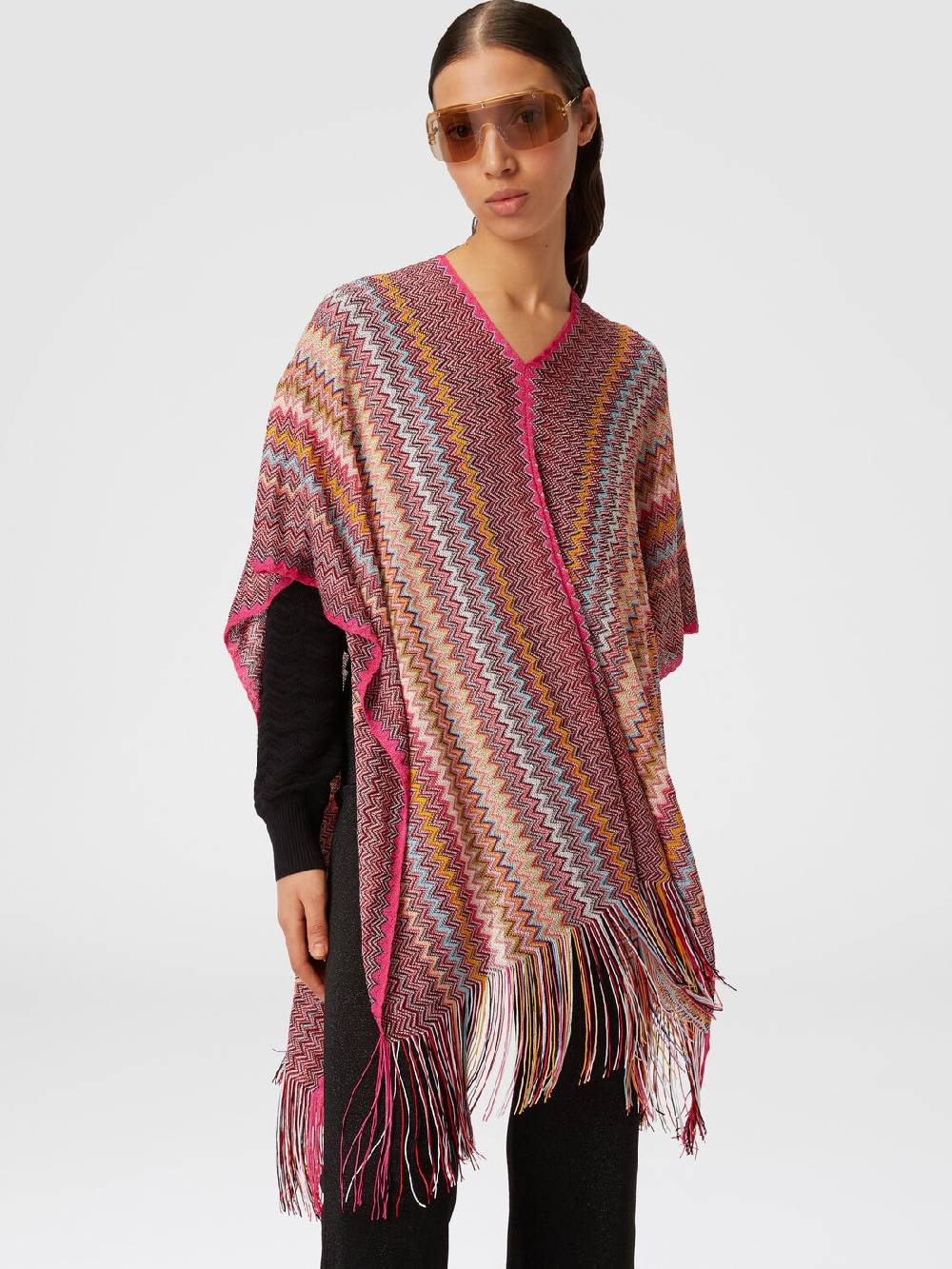 Missoni Poncho in maglia di viscosa zig zag con frange Sostegno trimestrale