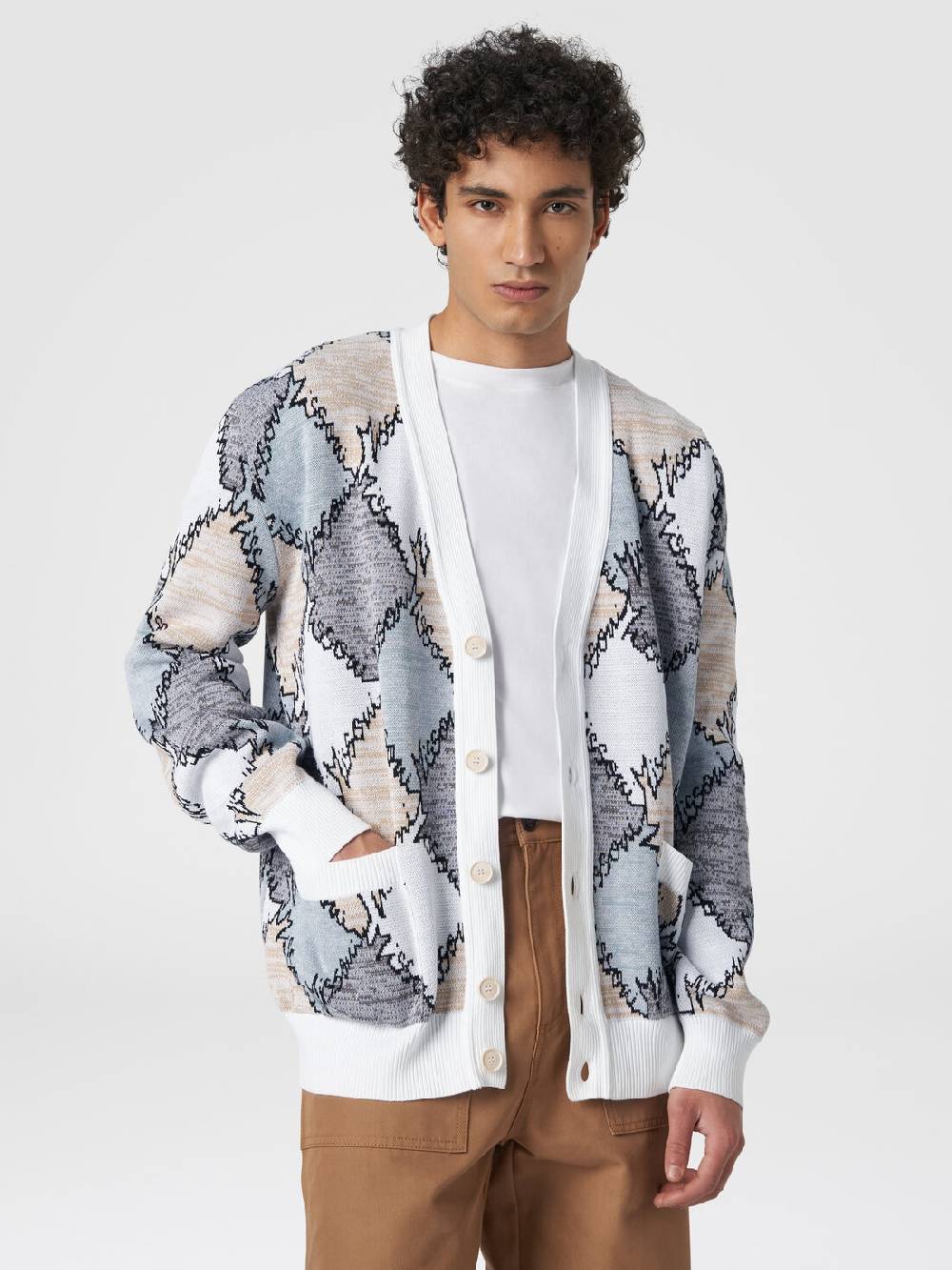 Missoni Cardigan in cotone a losanghe con scritta logo Vendita