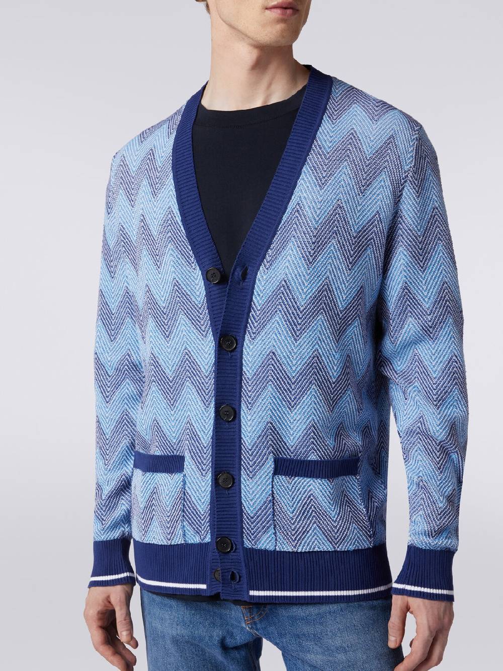 Missoni Cardigan in maglia di cotone chevron con profili a contrasto Spedizione Gratuita