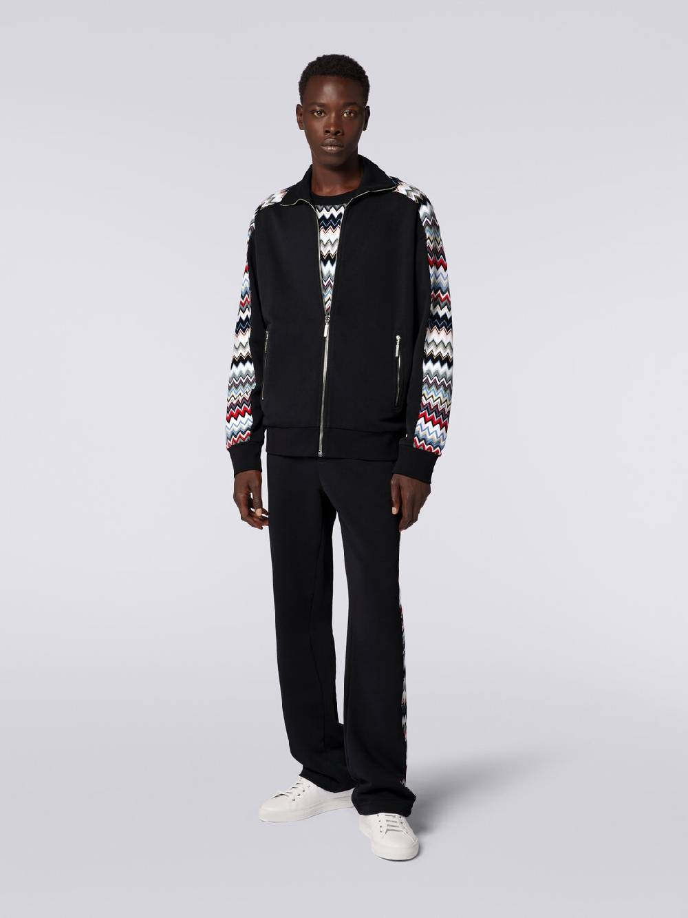 Missoni Felpa in cotone con zip e inserti zig zag Negozi Online