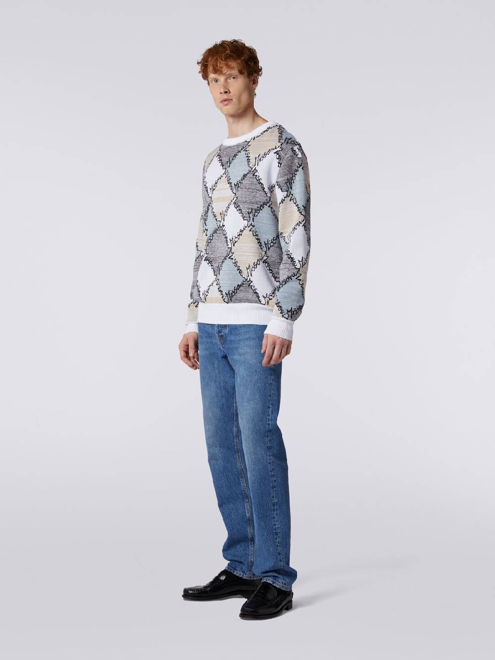 Missoni Pullover giorocollo in cotone a losanghe con scritta logo Presa