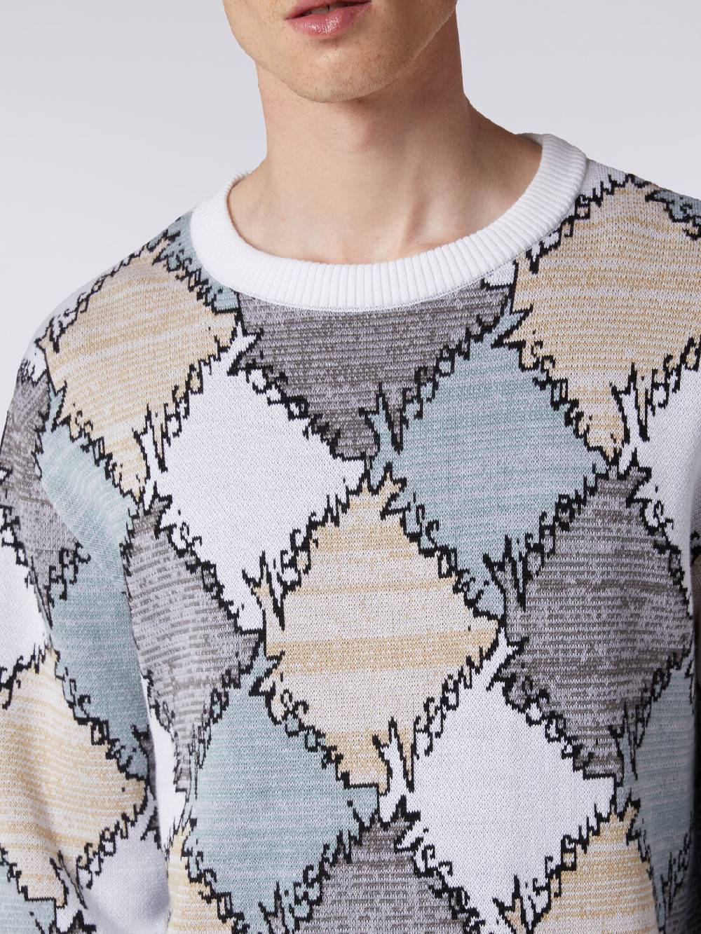 Missoni Pullover giorocollo in cotone a losanghe con scritta logo Presa