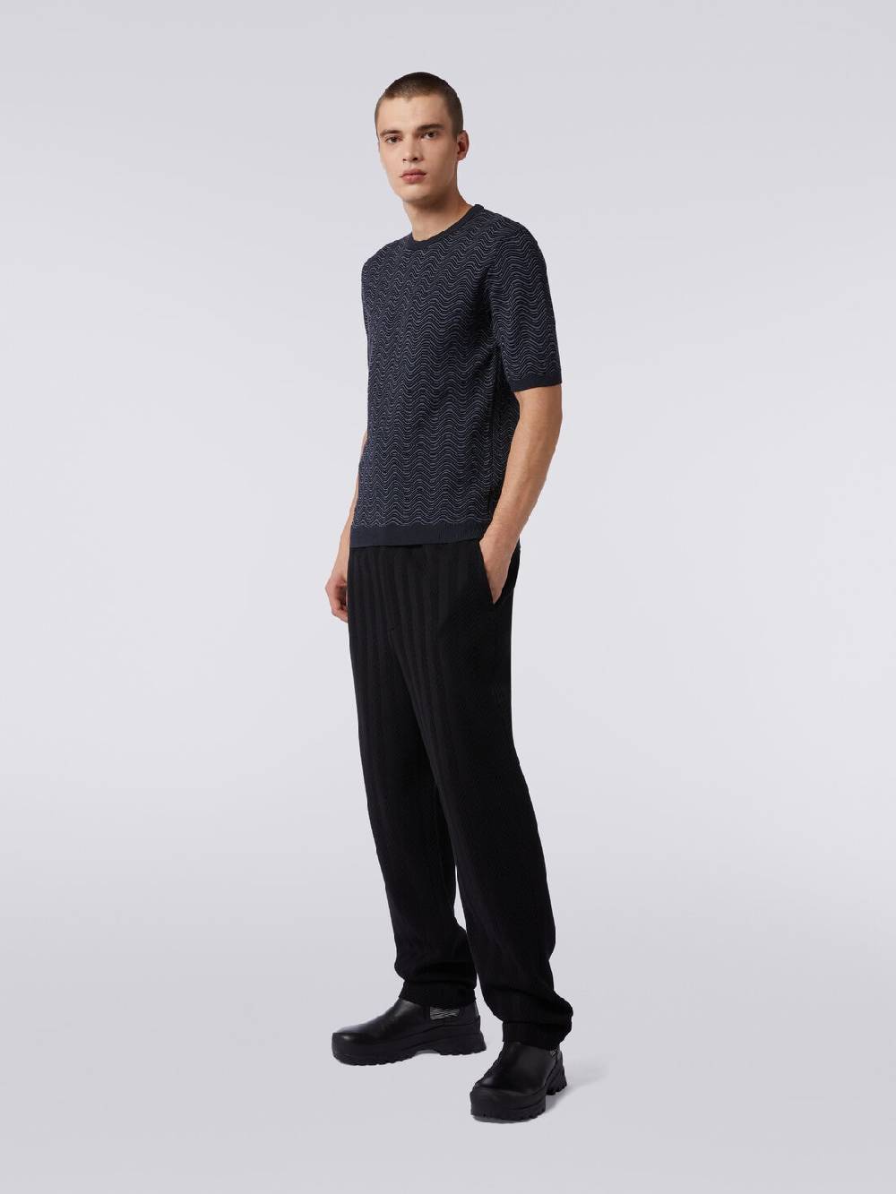 Missoni T-shirt girocollo in lana e viscosa con motivo a onde Vendita Calda