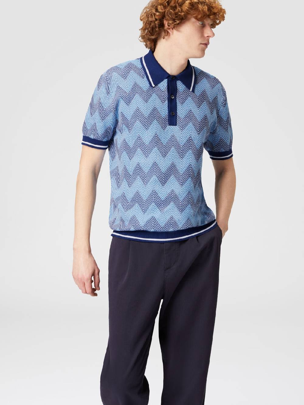 Missoni Polo a maniche corte in cotone zig zag con profili a contrasto Prezzo di fabbrica