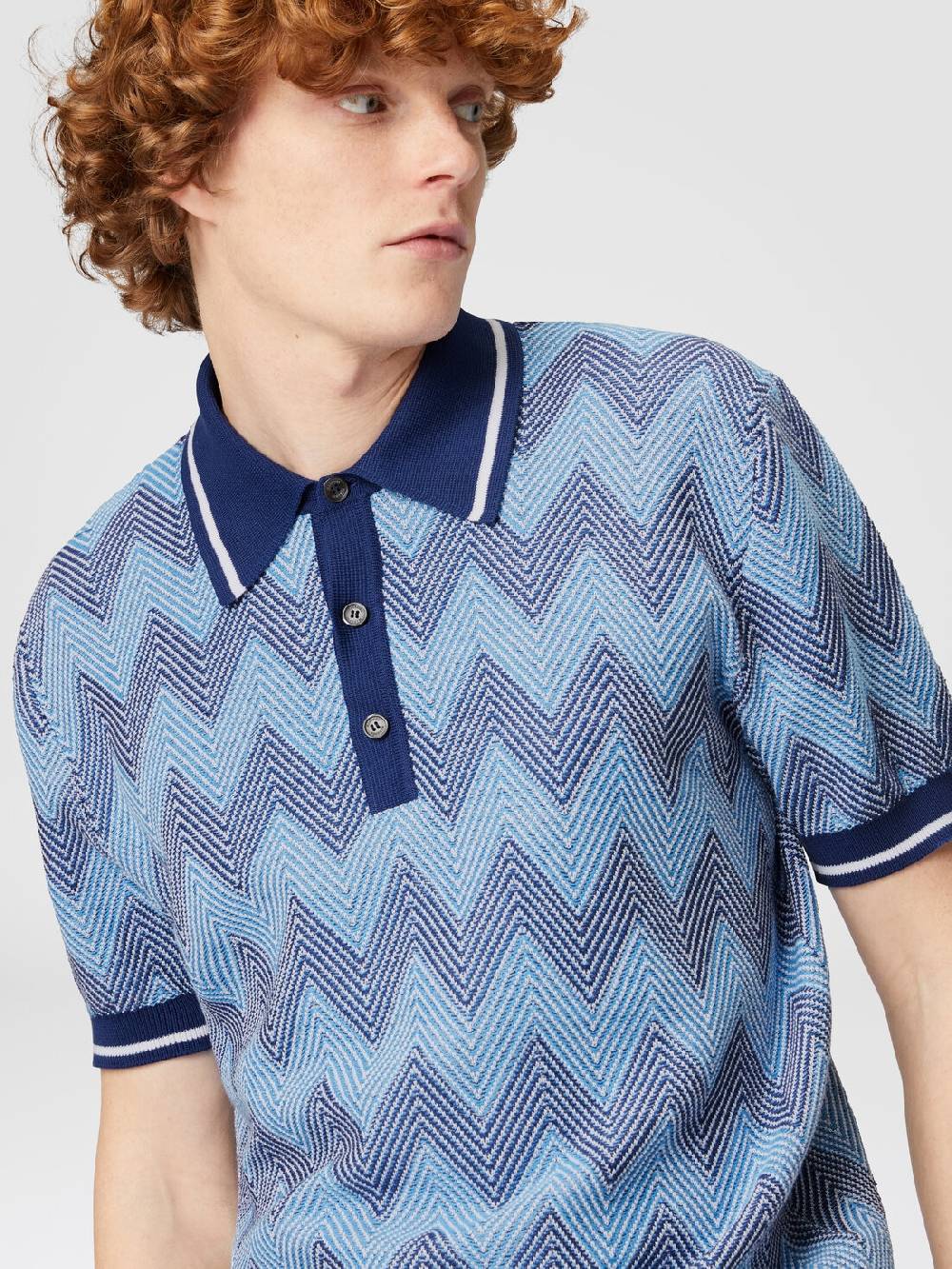 Missoni Polo a maniche corte in cotone zig zag con profili a contrasto Prezzo di fabbrica