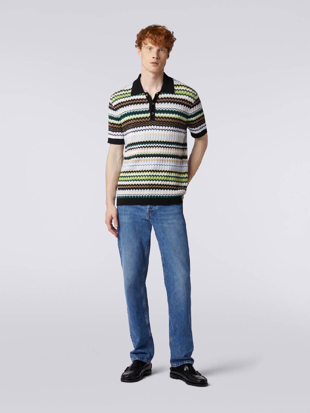 Missoni Polo a maniche corte in maglia di cotone zig zag Offerta esclusiva