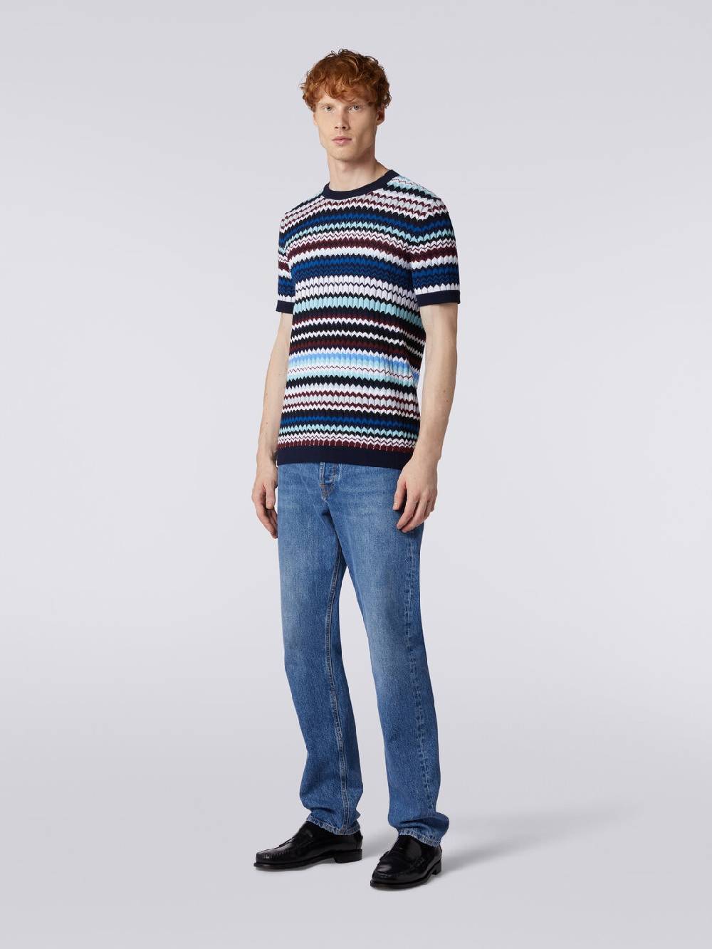 Missoni T-shirt in maglia di cotone zig zag a costine Vendite stagionali