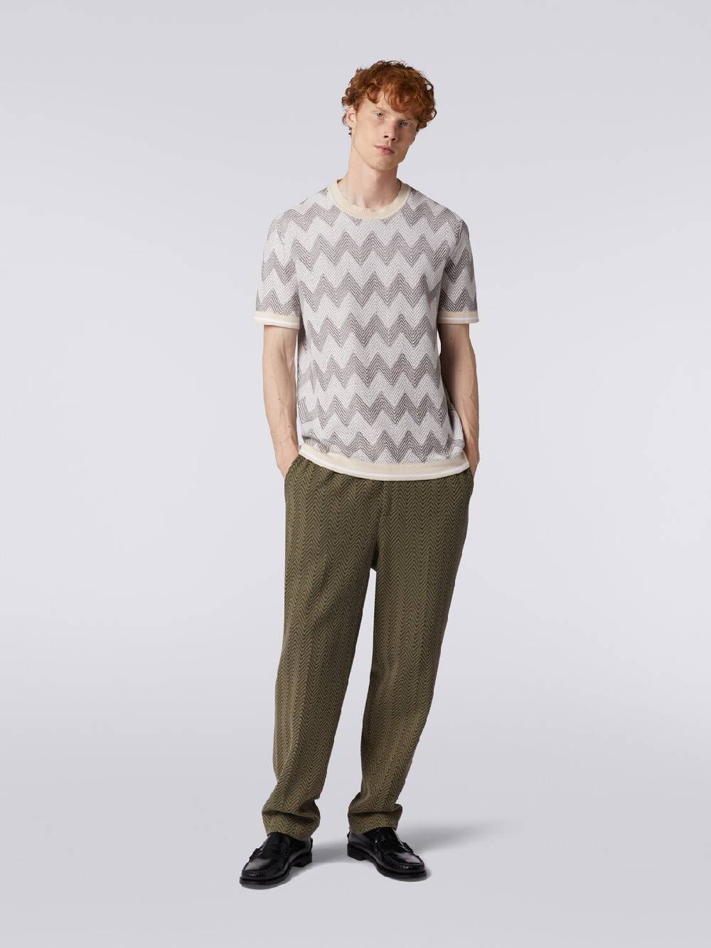 Missoni T-shirt in maglia di cotone chevron con profili a contrasto Offerta Pasqua