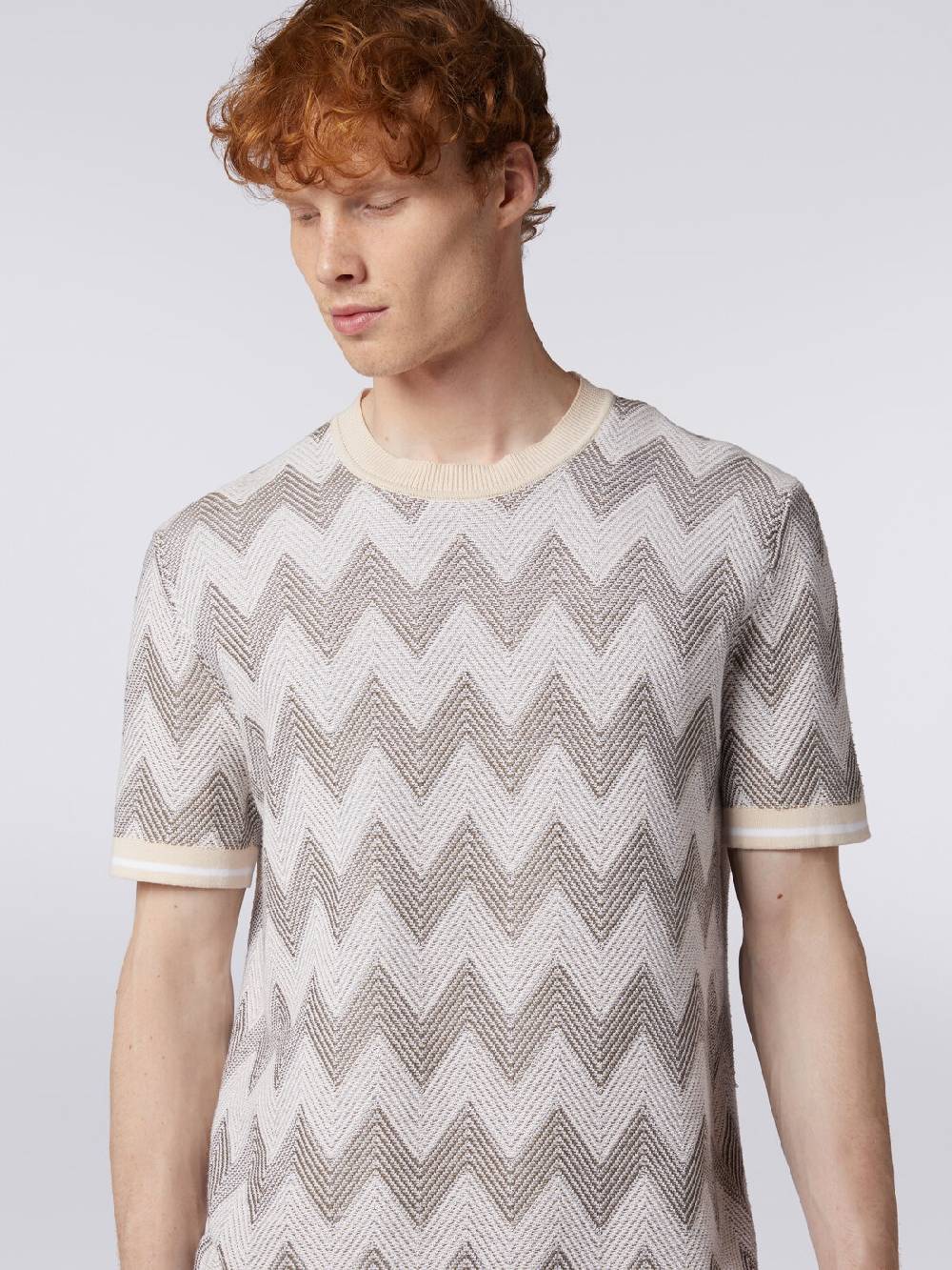 Missoni T-shirt in maglia di cotone chevron con profili a contrasto Offerta Pasqua
