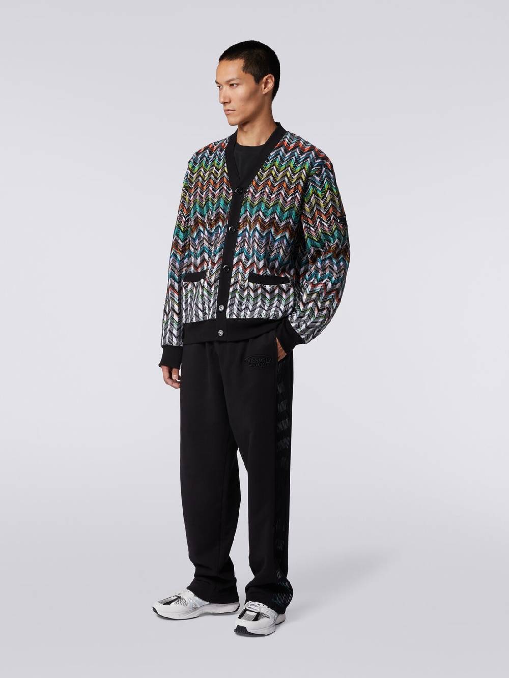 Missoni Cardigan in maglia zig zag con profili tinta unita Offerta temporanea