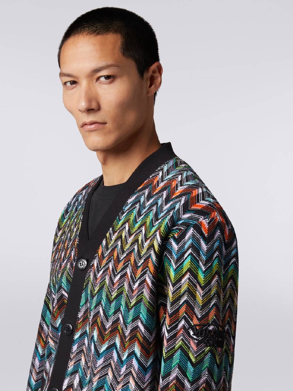 Missoni Cardigan in maglia zig zag con profili tinta unita Offerta temporanea