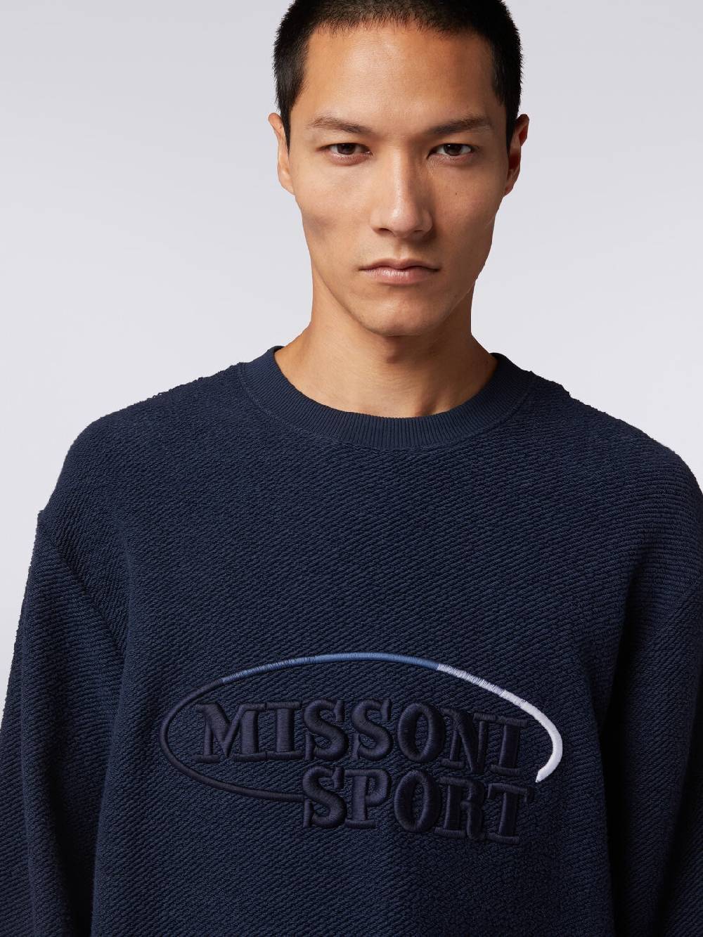 Missoni Felpa girocollo in cotone garzato con macro-logo ricamato Grandi sconti