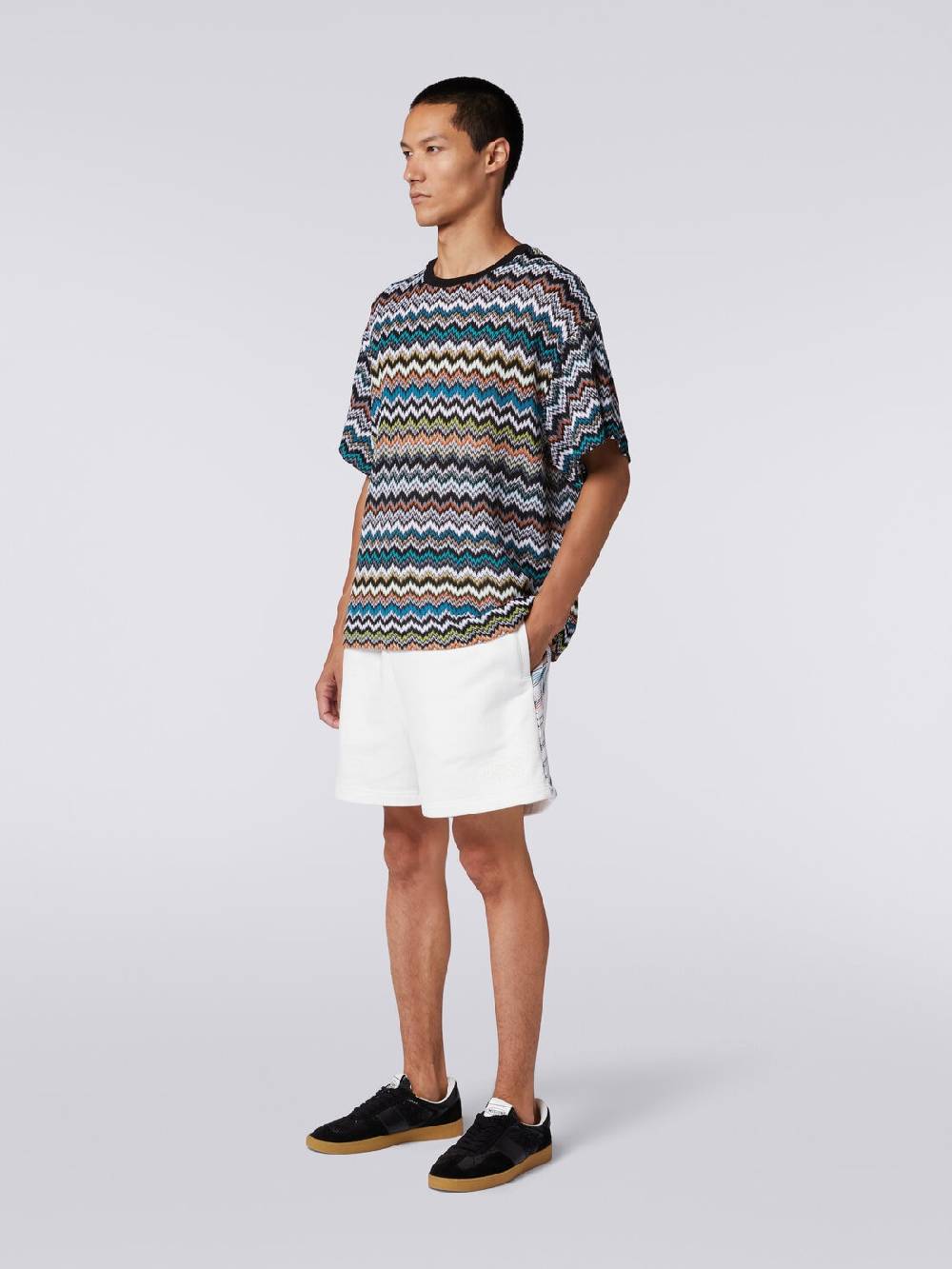 Missoni T-shirt girocollo in maglia di cotone zig zag Ultimi tre giorni