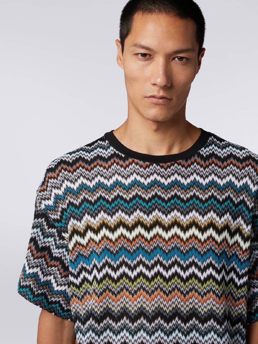 Missoni T-shirt girocollo in maglia di cotone zig zag Ultimi tre giorni