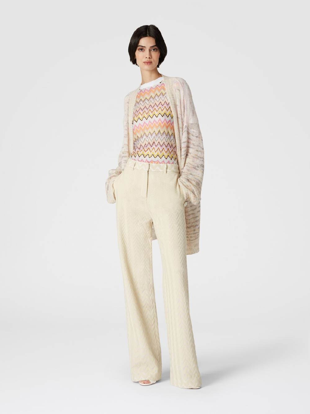 Missoni Pantaloni classici in cotone e viscosa zig zag Offerte