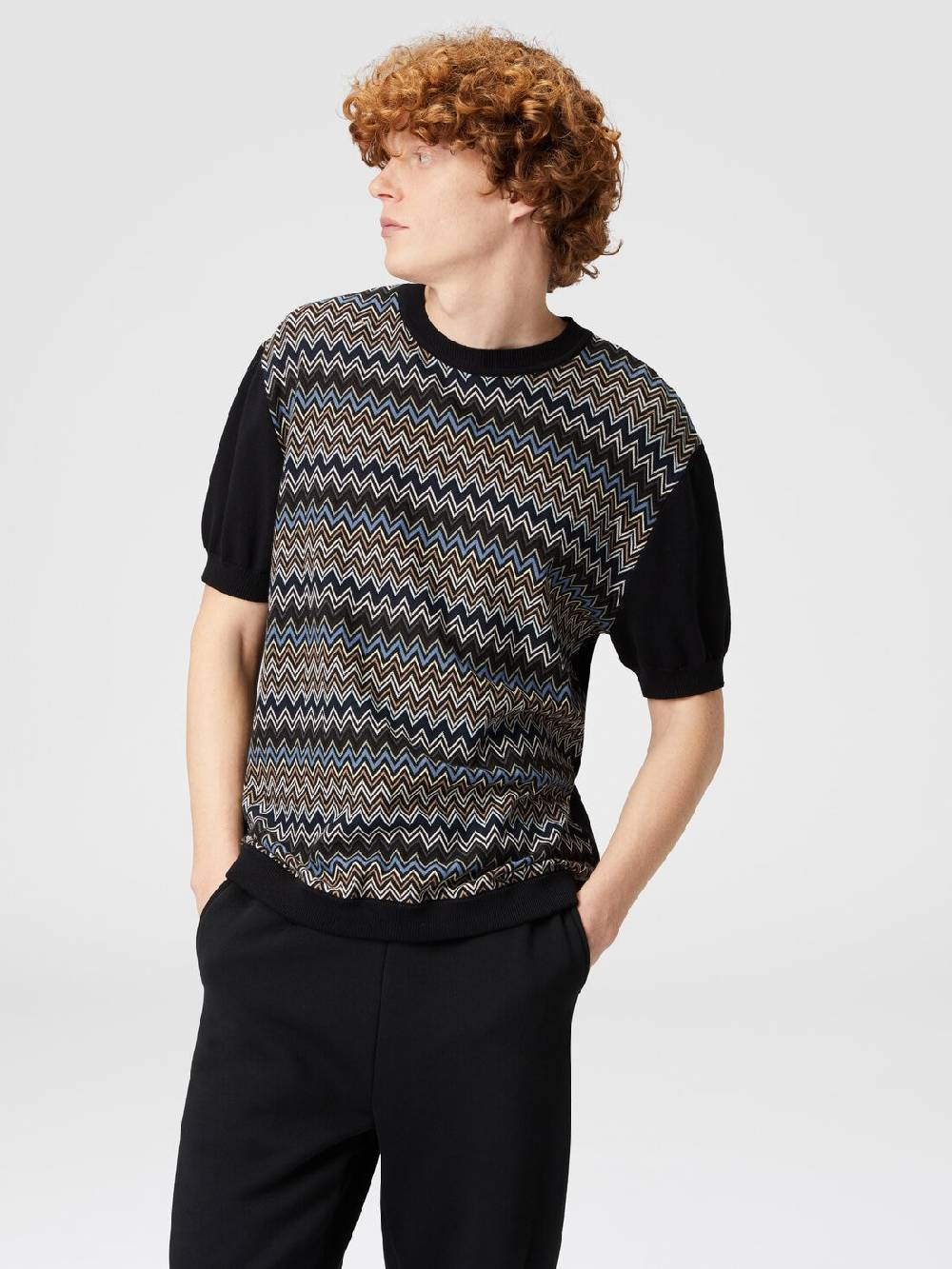 Missoni T-shirt in maglia di cotone zig zag con inserti tinta unita Offerta esclusiva