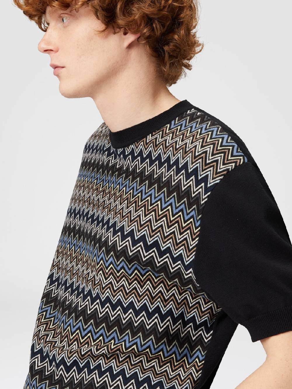 Missoni T-shirt in maglia di cotone zig zag con inserti tinta unita Offerta esclusiva