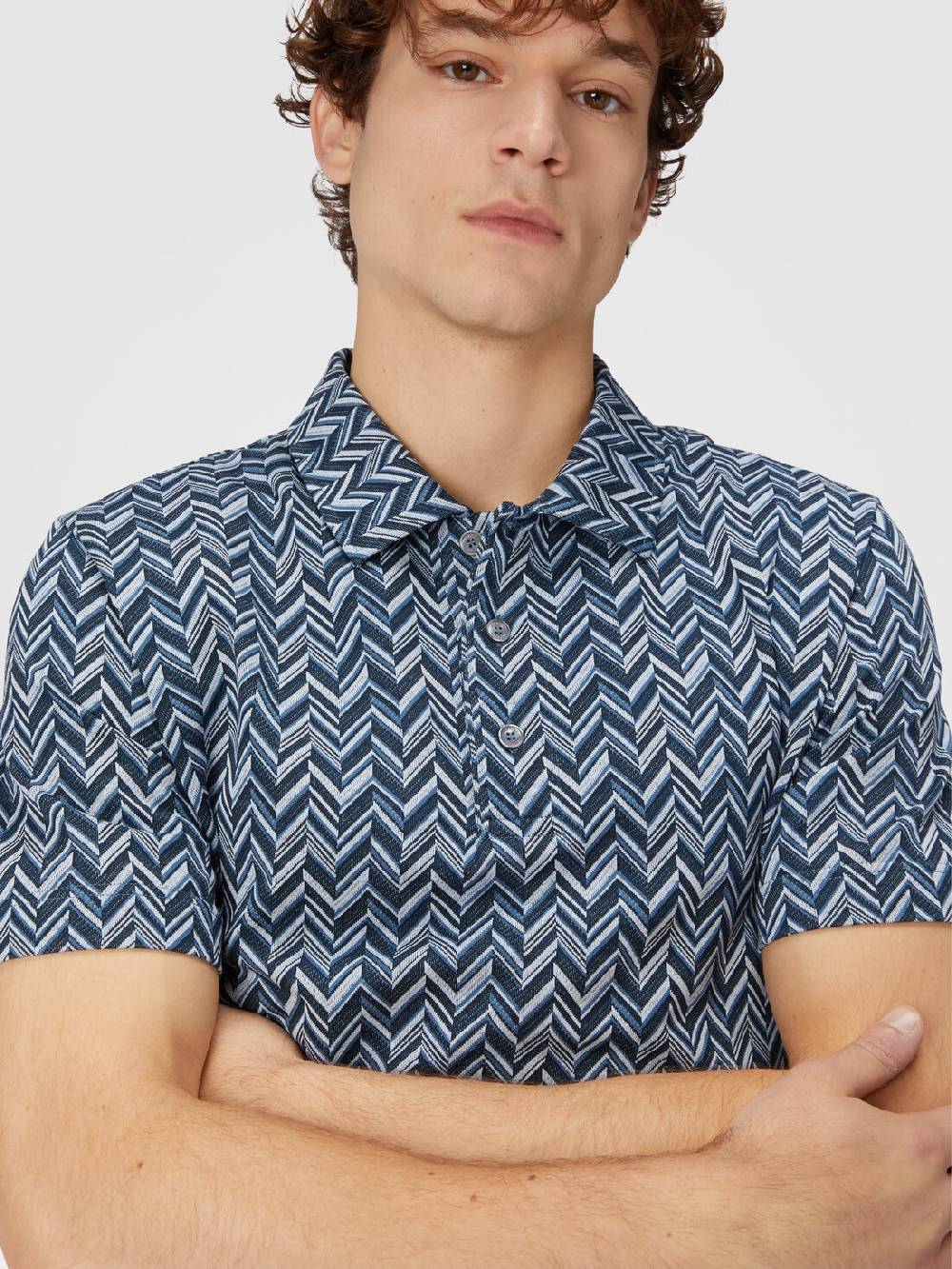 Missoni Polo in jersey di cotone jacquard zig zag Vendita calda