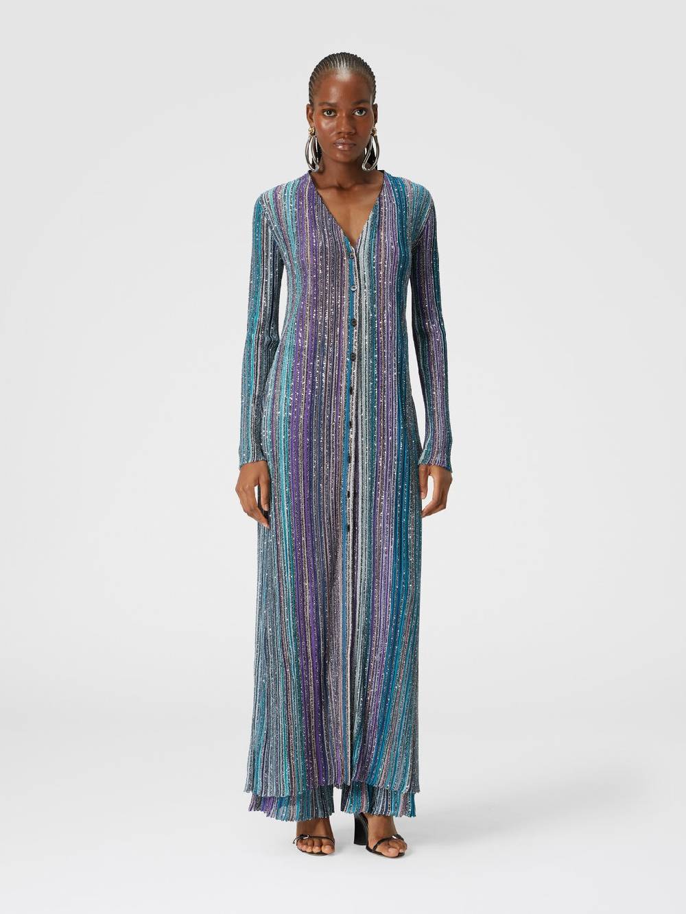 Missoni Cardigan lungo a costine parzializzate con paillettes Italia