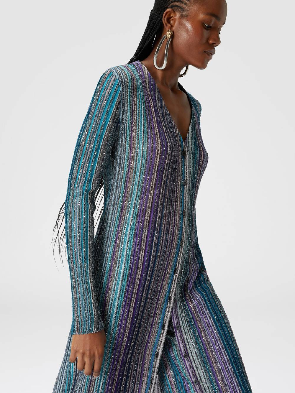 Missoni Cardigan lungo a costine parzializzate con paillettes Italia