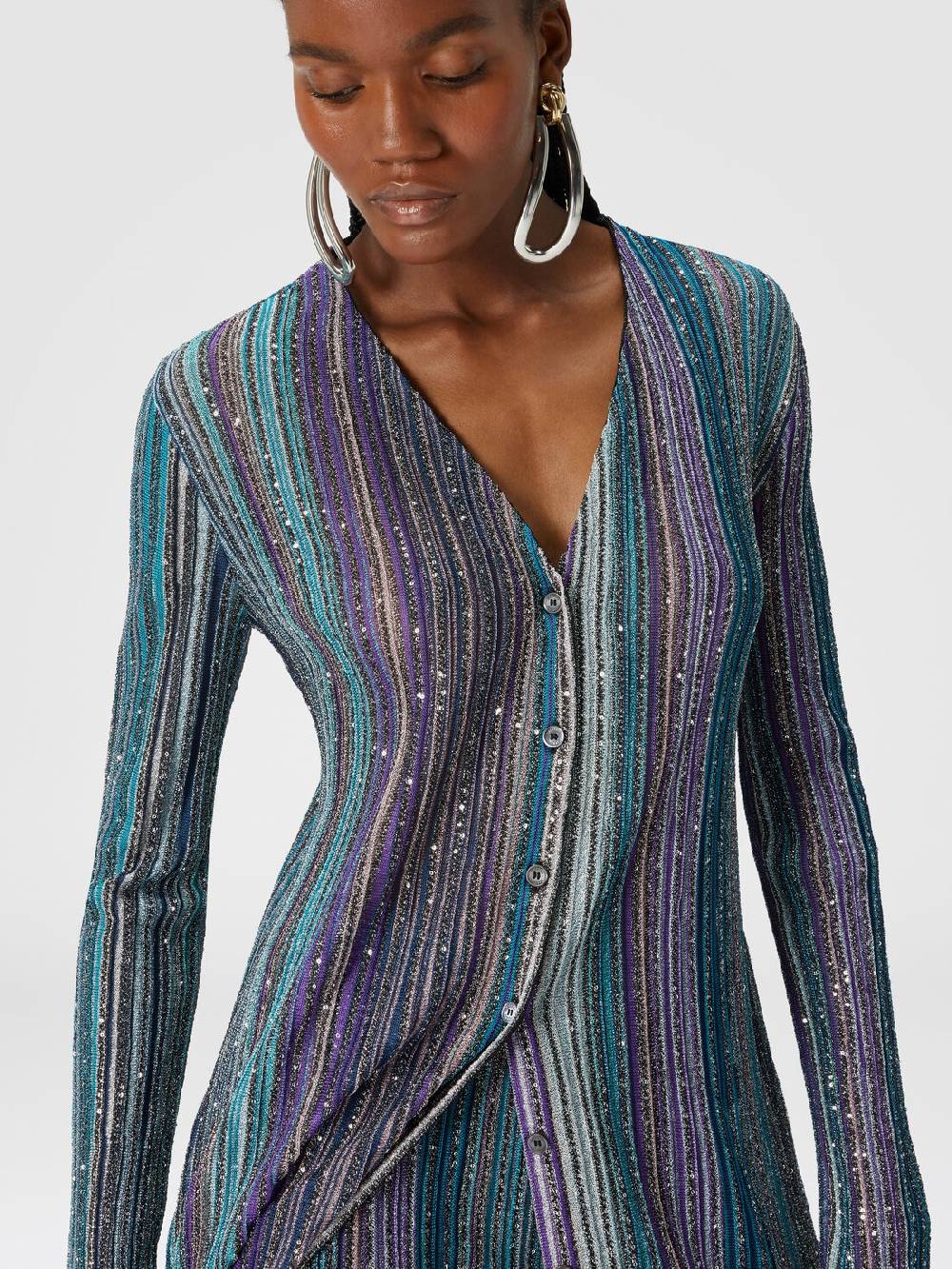 Missoni Cardigan lungo a costine parzializzate con paillettes Italia