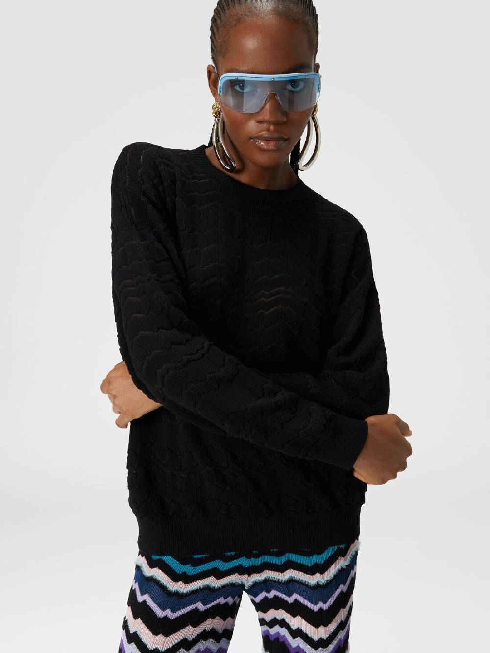 Missoni Pullover girocollo con zig zag tono su tono In Linea