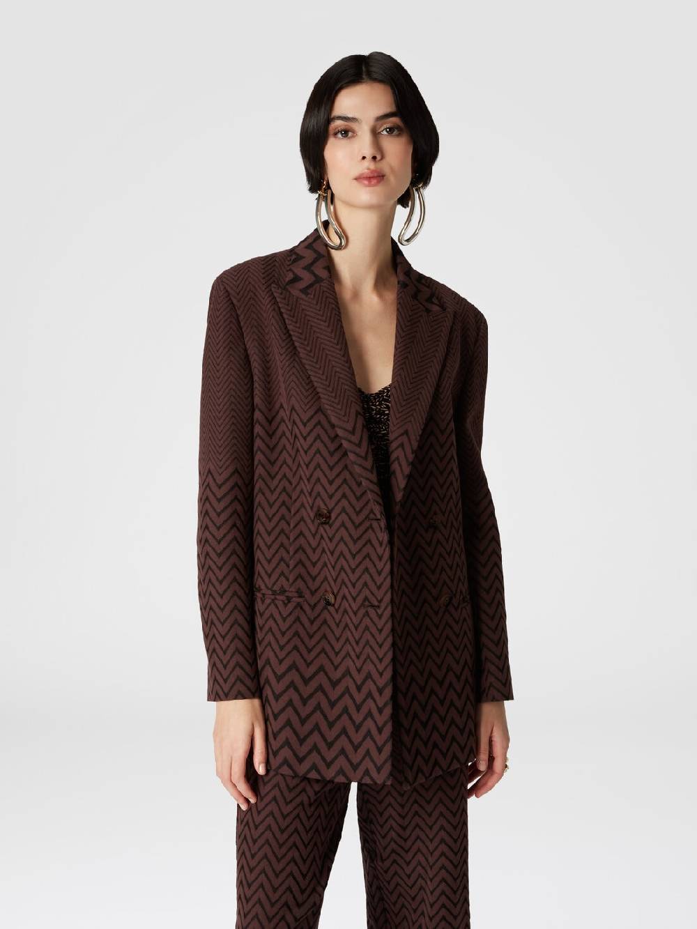 Missoni Blazer doppipetto in cotone e viscosa zig zag Nuovo