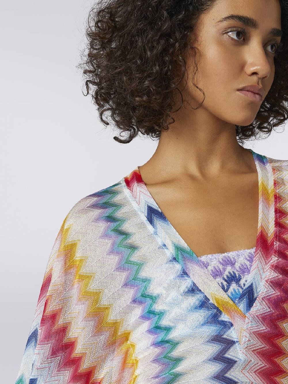 Missoni Caftano copricostume corto in viscosa zig zag con lurex Spedizione Gratuita
