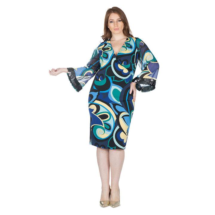 Oltre Tempo Vestito midi in crepe incrocio con applicazioni Nuova