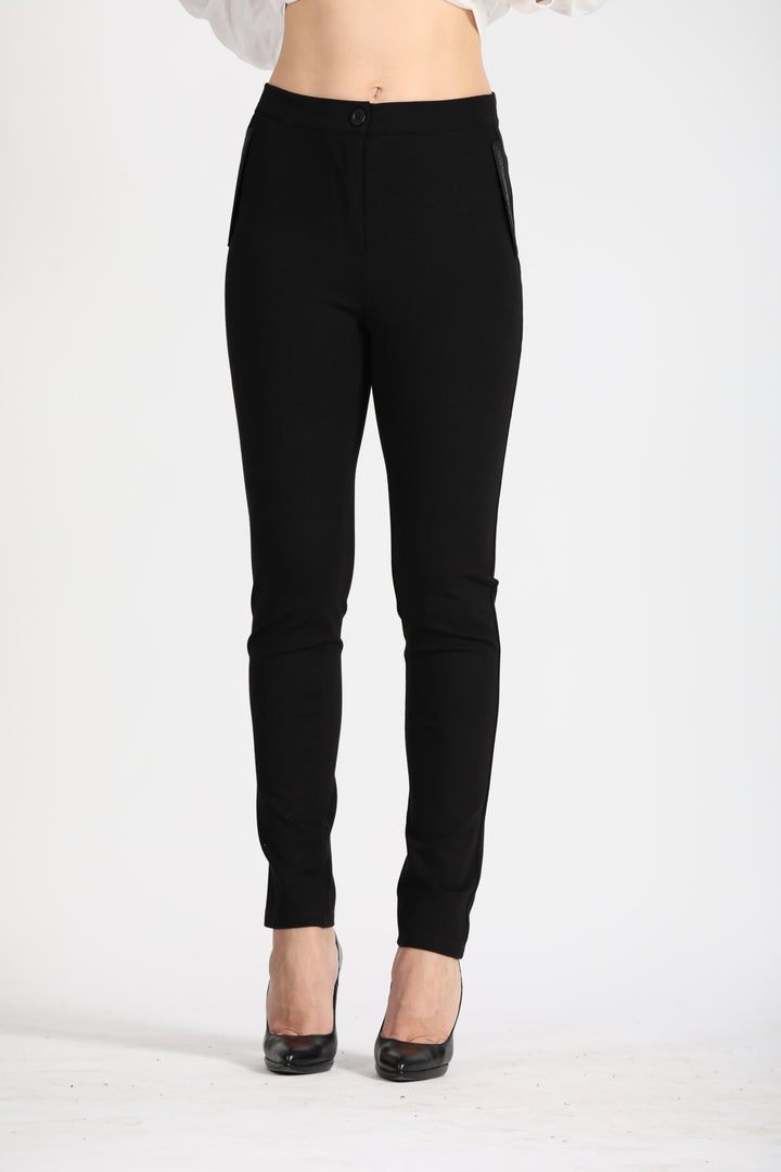 Oltre Tempo Pantalone punto milano con inserti in pelle Vendita Calda