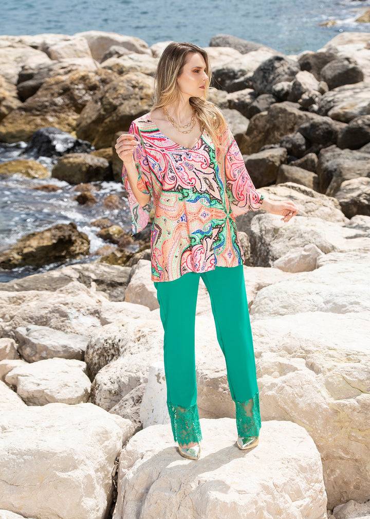 Oltre Tempo Pantalone in cadì unito con pizzo Italy