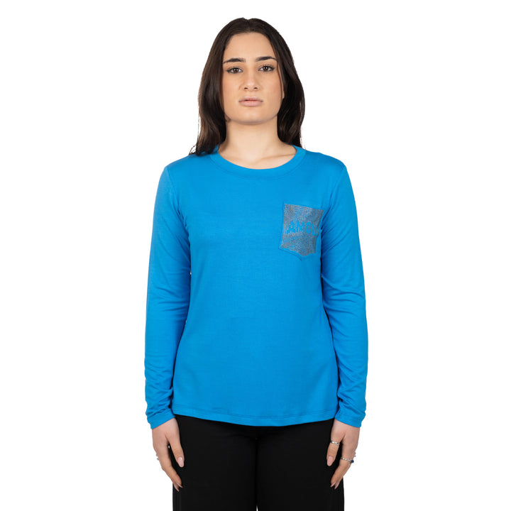 Oltre Tempo Maglia in viscosa girocollo con borchiette su taschino Promozione